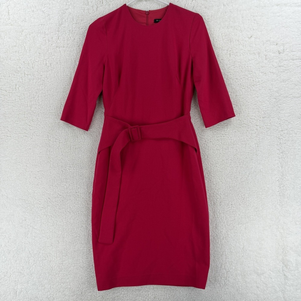 Black Halo Dress Womens 2 Pink Belted Sheath 3/4 Sleeve Knee Length Workwear USA